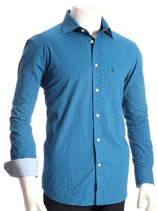 Swan Turquoise Printed Full sleeve single cuff Cotton Shirt
