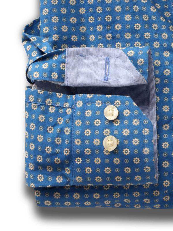 Lopez Turquoise Printed Full sleeve single cuff Cotton Shirt