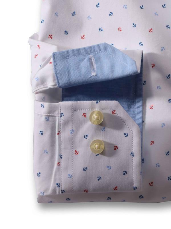 Anchors White Printed Full sleeve single cuff Cotton Shirt