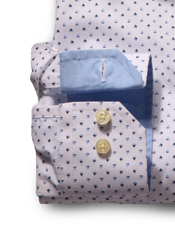 Yachts White Printed Full sleeve single cuff Cotton Shirt