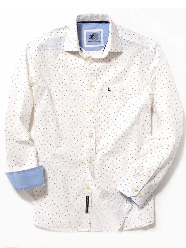 Anchors White Printed Cotton Shirt