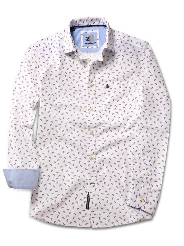 Bike White Printed Full sleeve single cuff Cotton Shirt