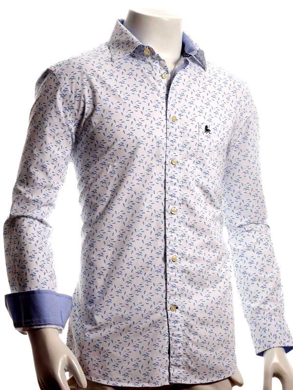 Fishes White Printed Full sleeve single cuff Cotton Shirt