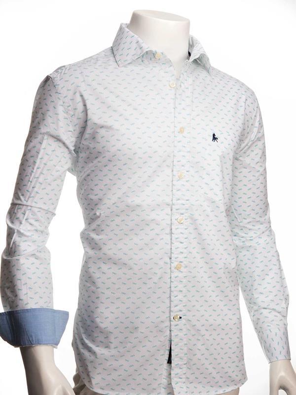 Shades White Printed Full sleeve single cuff Cotton Shirt