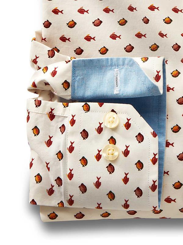 Bream White Printed Full sleeve single cuff Cotton Shirt