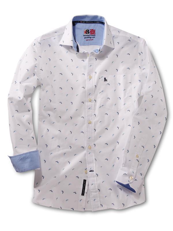 Dolphin White Printed Cotton Shirt