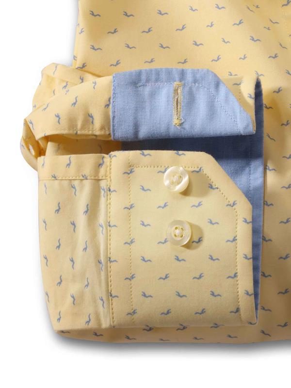 Dove Yellow Printed Full sleeve single cuff Cotton Shirt
