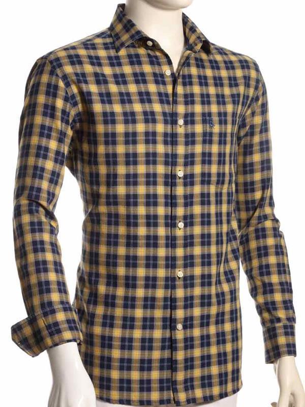 Jack Indigo Yellow Check Full sleeve single cuff Cotton Shirt
