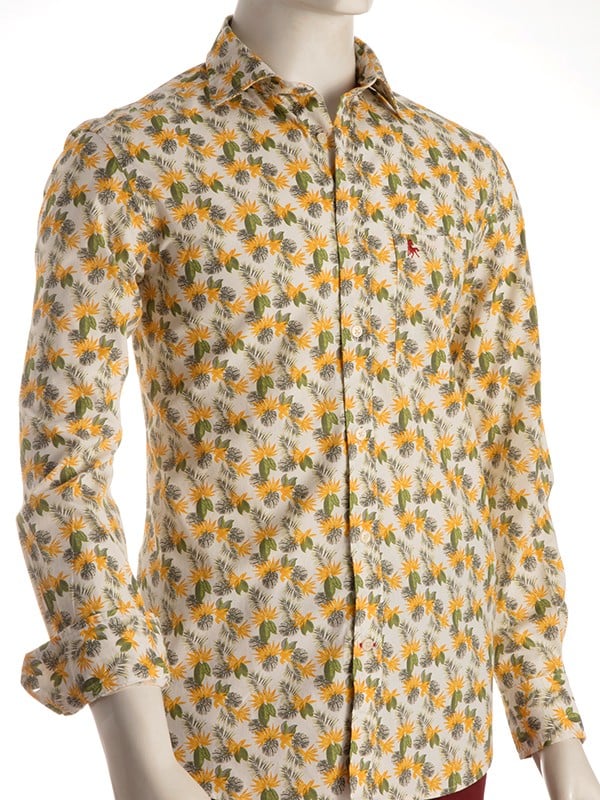 Moscow Yellow Print Full Sleeve Tailored Fit Casual Cotton Shirt
