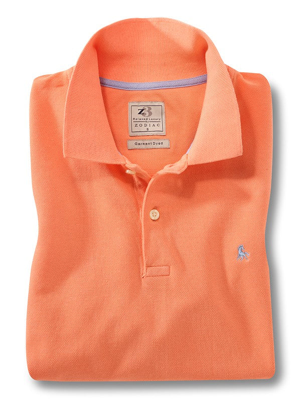 z3 Polo Garment Dyed Orange Solid Tailored Fit Casual Cotton T-Shirt