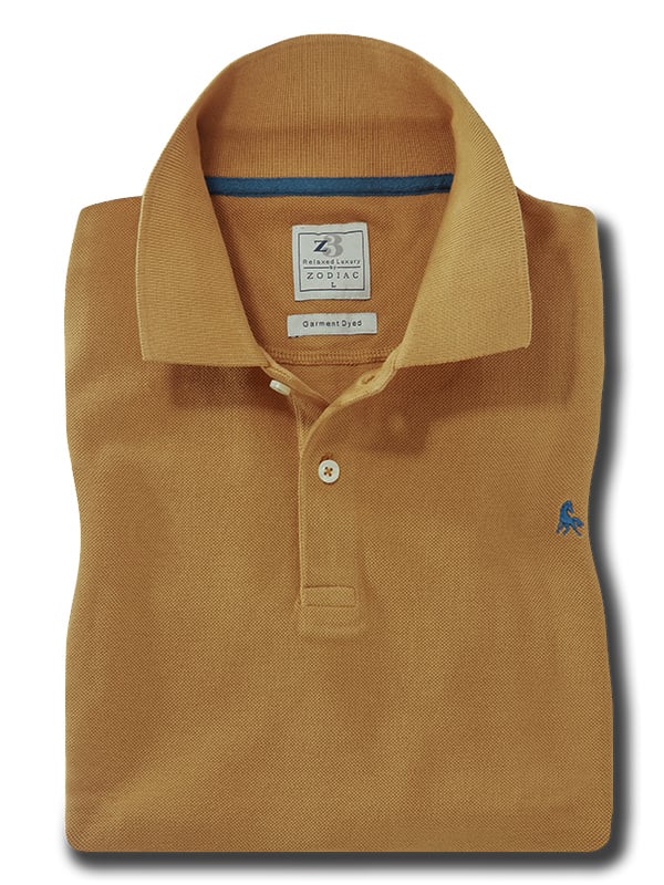 z3 Polo Garment Dyed Mustard Solid Tailored Fit Casual Cotton T-Shirt