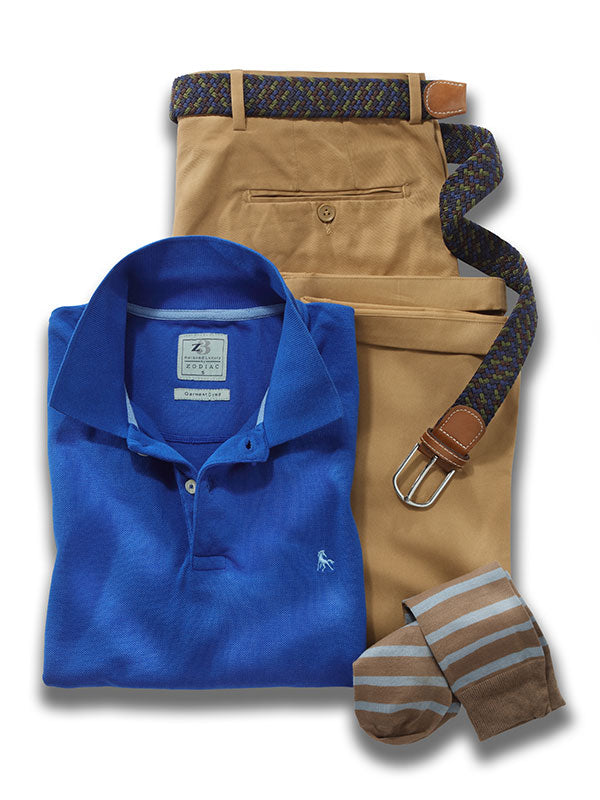 z3 Polo Garment Dyed Cobalt Solid Tailored Fit Casual Cotton T-Shirt