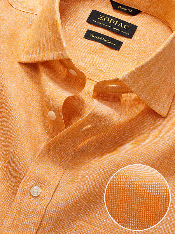 Buy Positano Orange Solid Half Sleeve Classic Fit Semi Formal European Flax  Linen Shirt