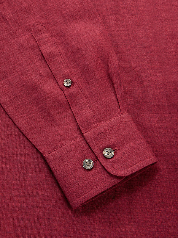 Praiano Burgundy Solid Full Sleeve Single Cuff Tailored Fit Semi Formal European Flax Linen Without Pocket Shirt