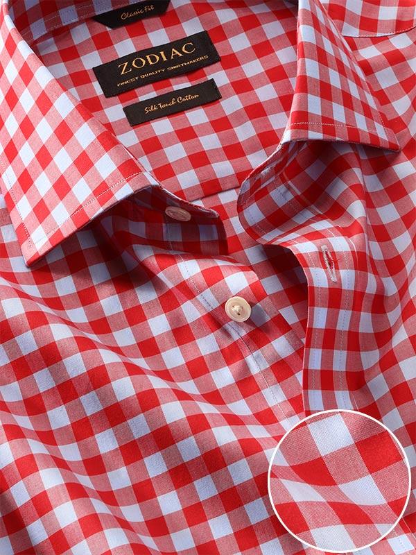 Buy Vivace Red Cotton Single Cuff Classic Fit Formal Checks Shirt