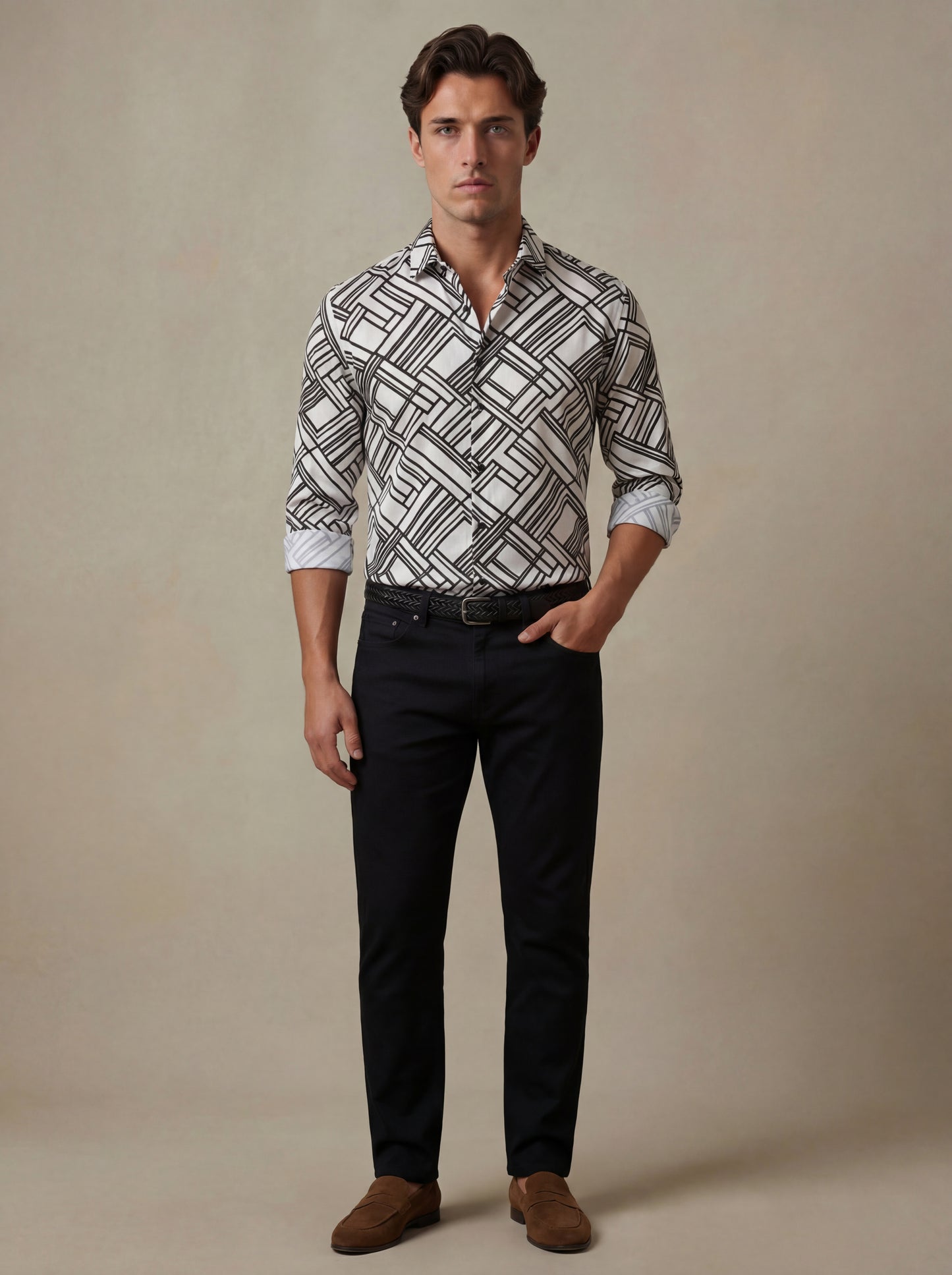 Diablo White Printed Full Sleeve Single Cuff Slim Fit Party Wear Viscose Shirt