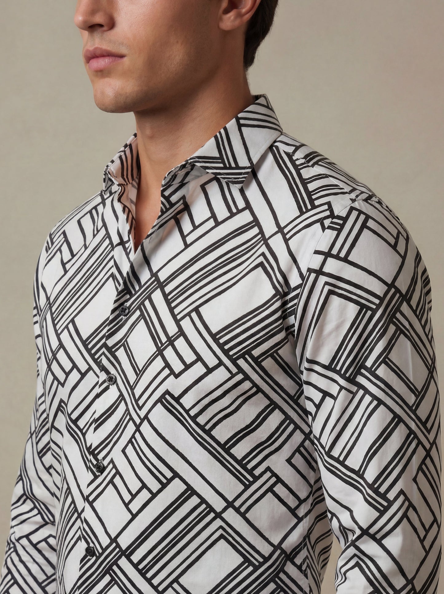 Diablo White Printed Full Sleeve Single Cuff Slim Fit Party Wear Viscose Shirt