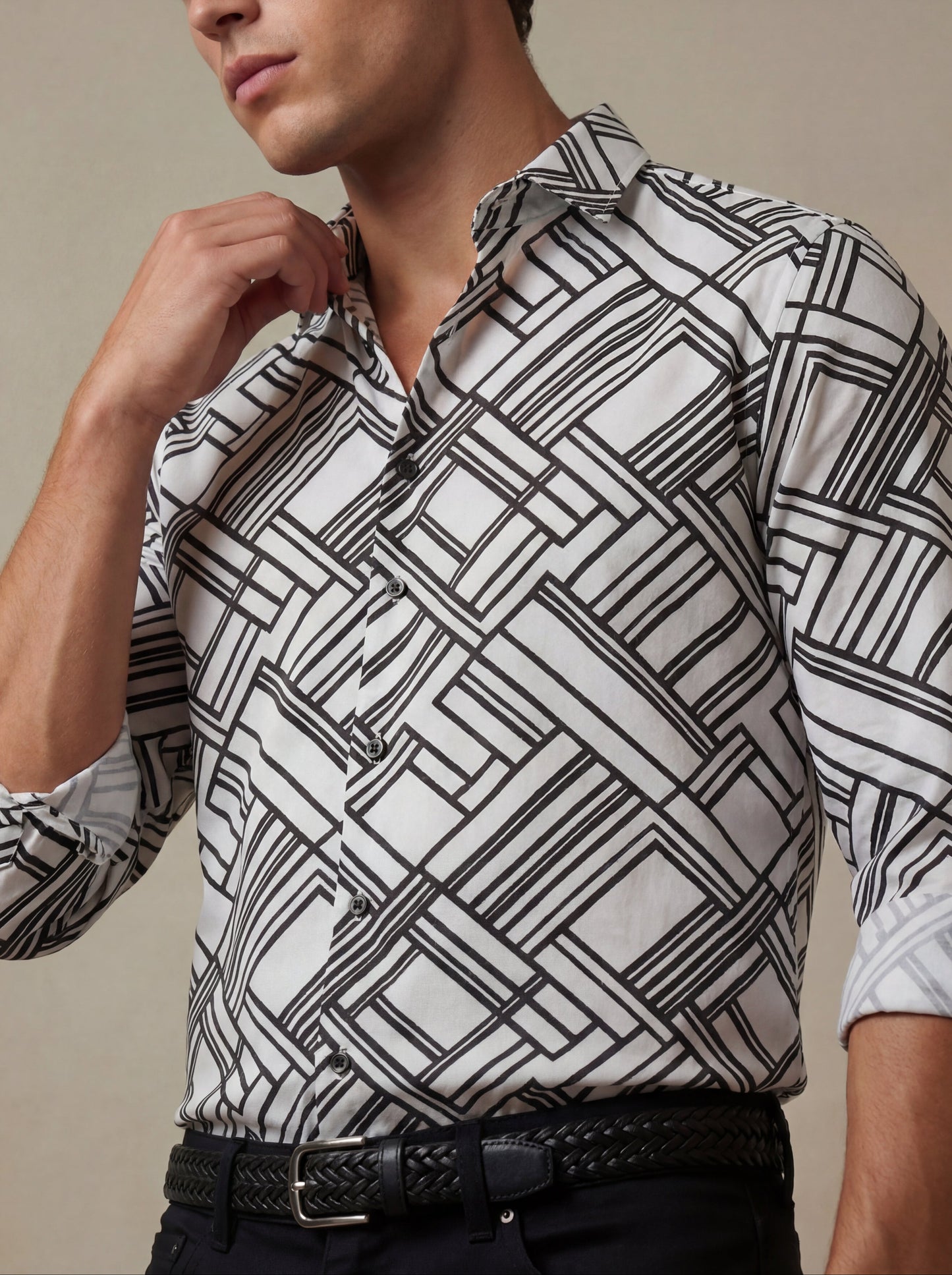Diablo White Printed Full Sleeve Single Cuff Slim Fit Party Wear Viscose Shirt