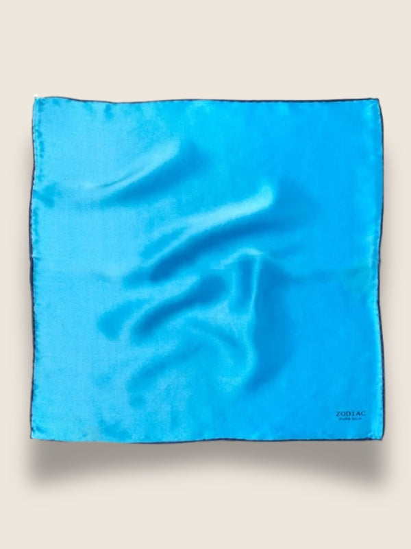 Turquoise/ Navy Solid Silk Pocket Square