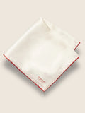 White/ Red Solid Silk Pocket Square