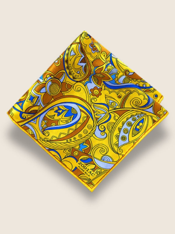 Yellow Paisley Silk Pocket Square