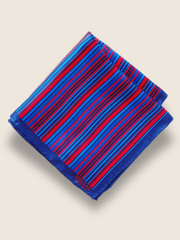 Navy/ Red Striped Silk Pocket Square