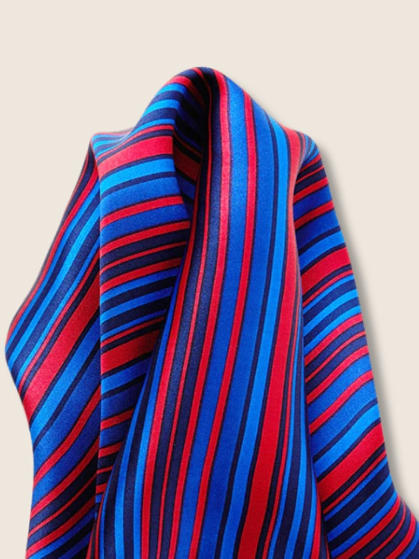Navy/ Red Striped Silk Pocket Square