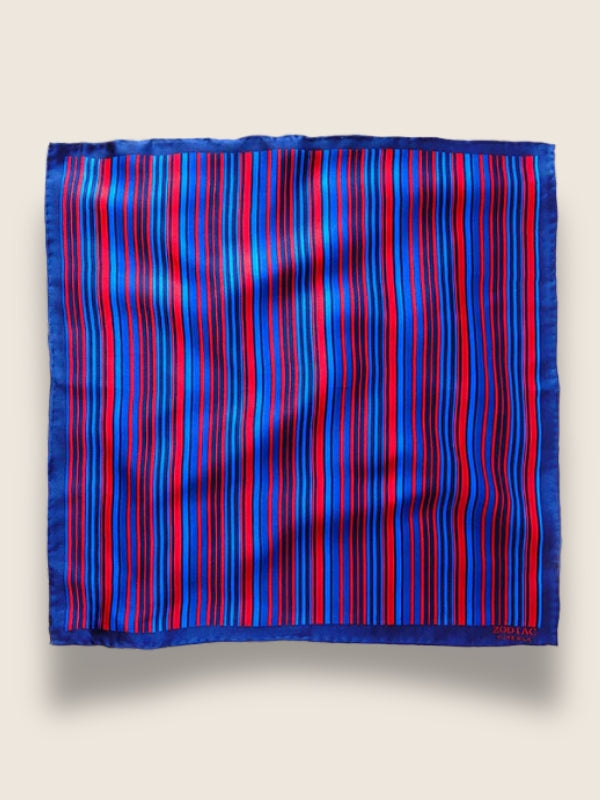 Navy/ Red Striped Silk Pocket Square
