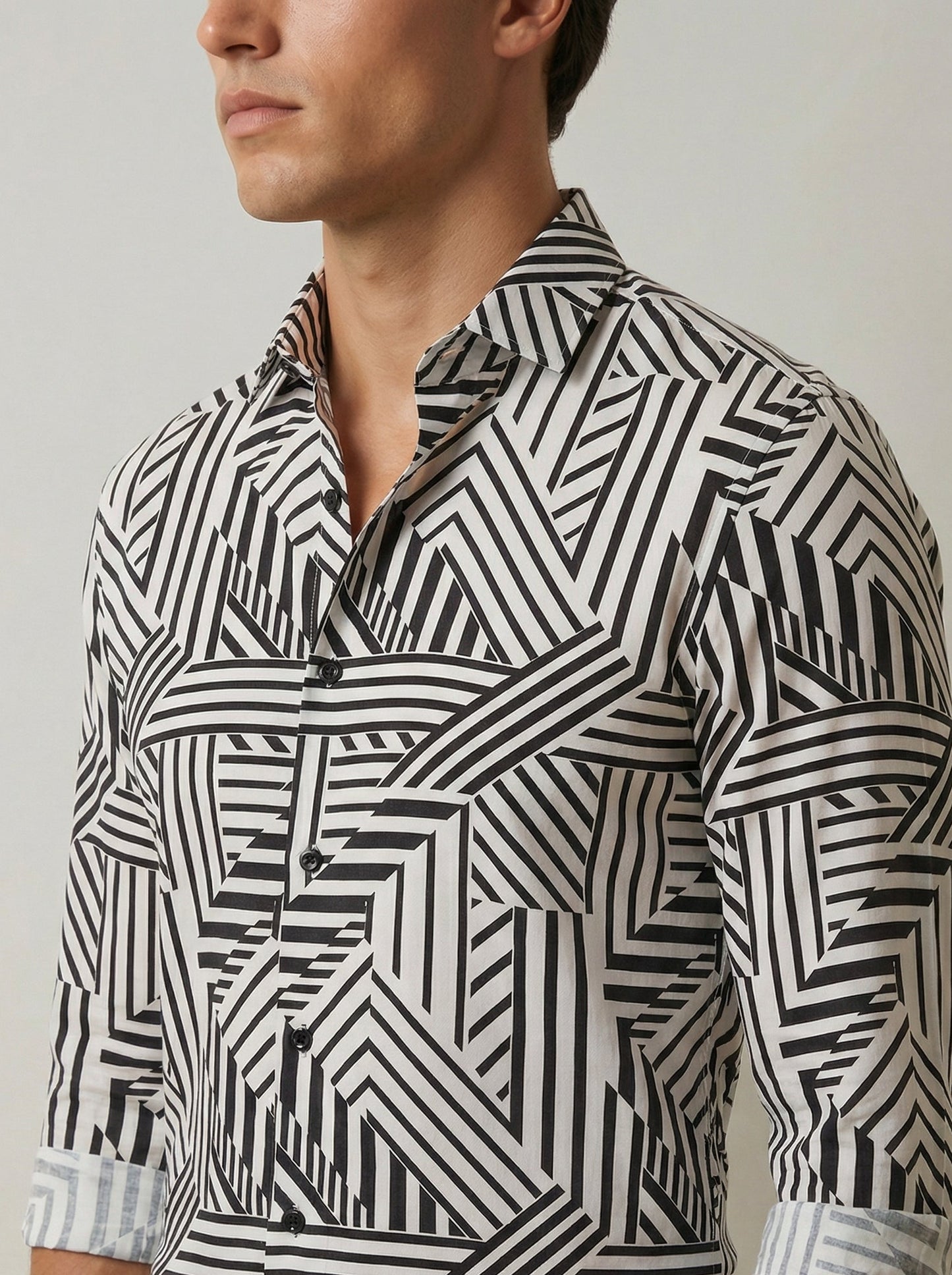 Diablo White Printed Full Sleeve Single Cuff Slim Fit Party Wear Viscose Shirt