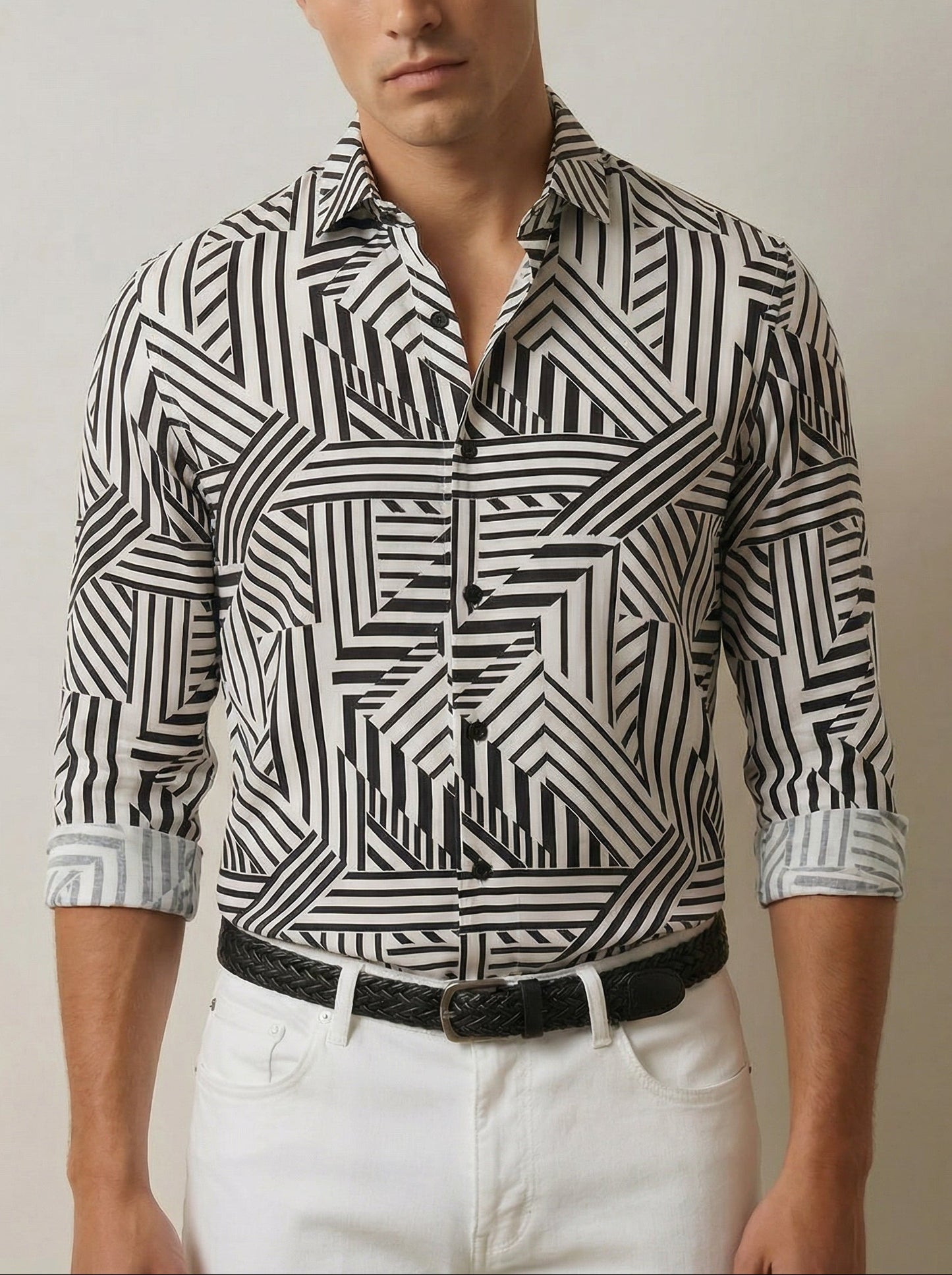 Diablo White Printed Full Sleeve Single Cuff Slim Fit Party Wear Viscose Shirt