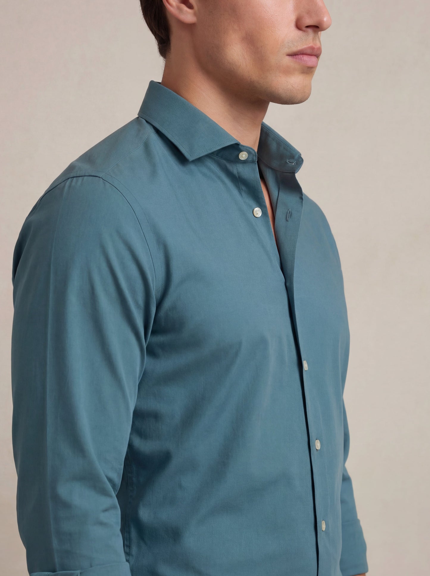 Beyer Teal Techno 4 Way Stretch Solid Full Sleeve Single Cuff Slim Fit Party Wear Blended Shirt