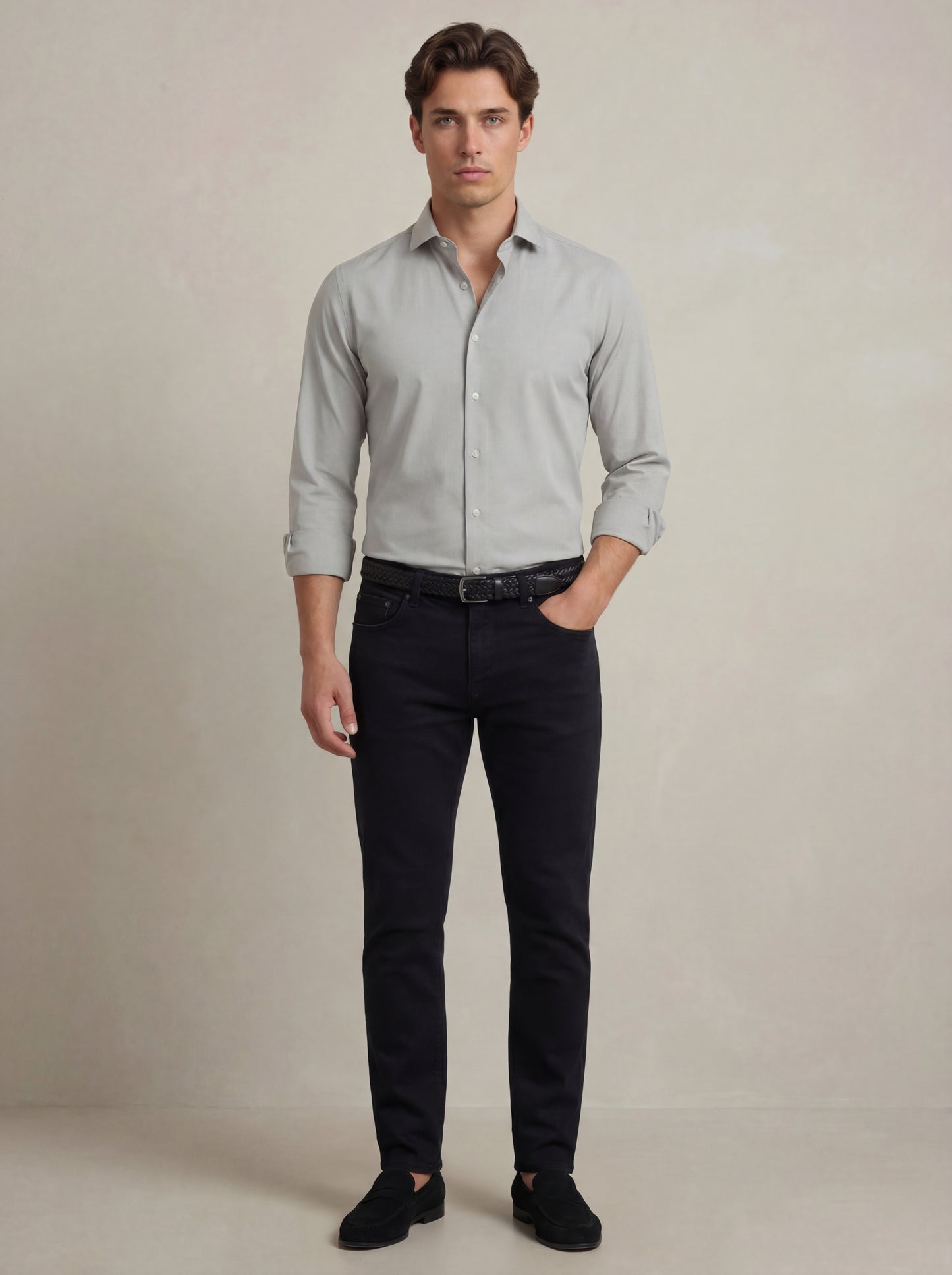 Beyer Light Grey Techno 4 Way Stretch Solid Full Sleeve Single Cuff Slim Fit Party Wear Blended Shirt