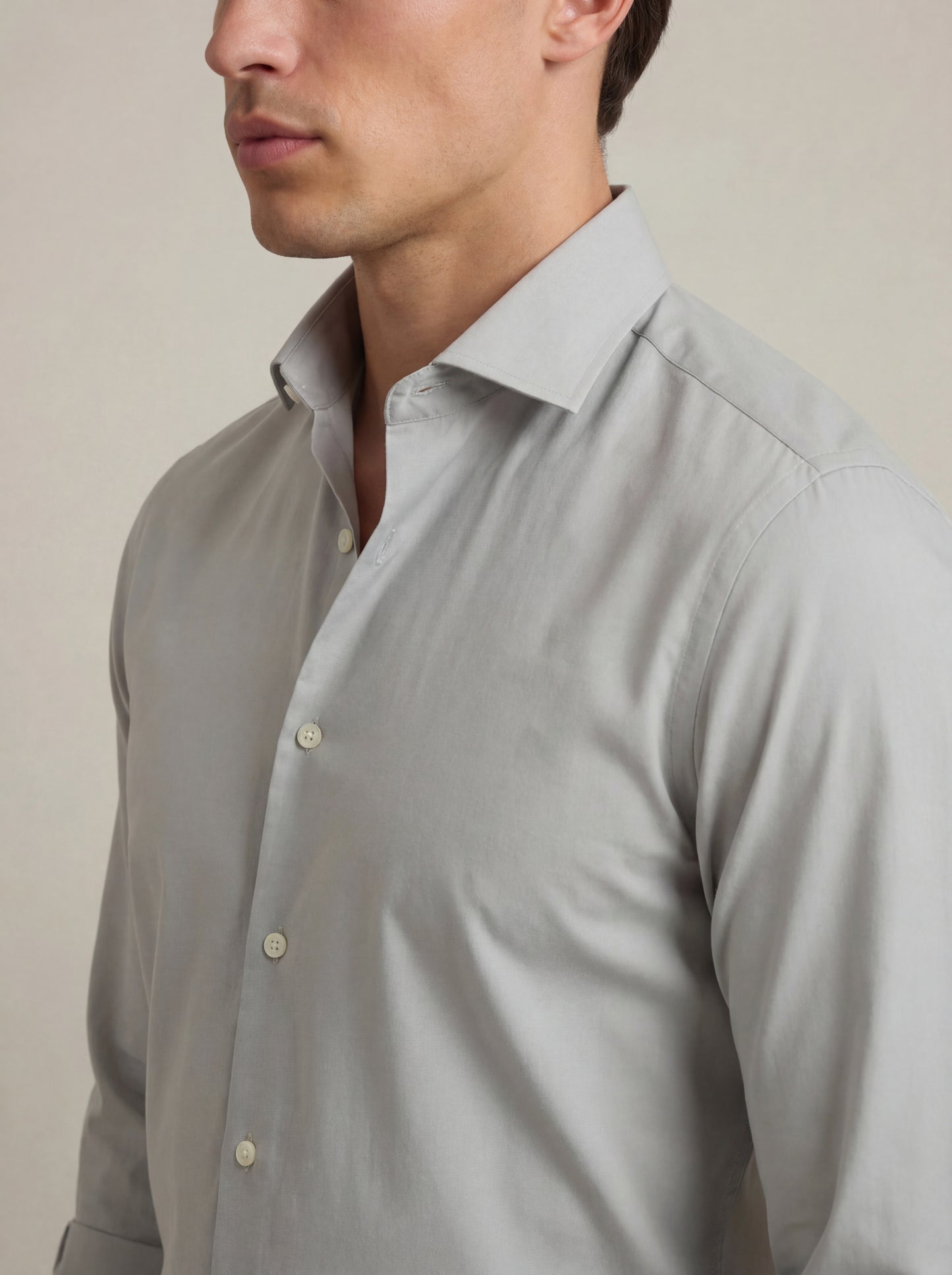 Beyer Light Grey Techno 4 Way Stretch Solid Full Sleeve Single Cuff Slim Fit Party Wear Blended Shirt