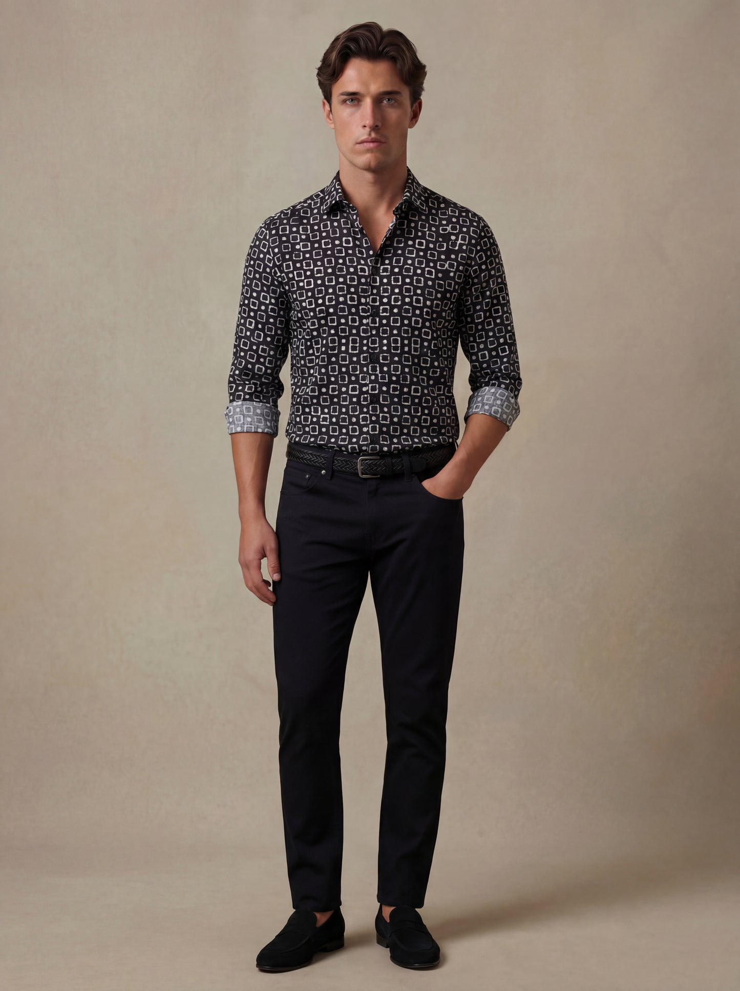 Diablo Black Printed Full Sleeve Single Cuff Slim Fit Party Wear Viscose Shirt