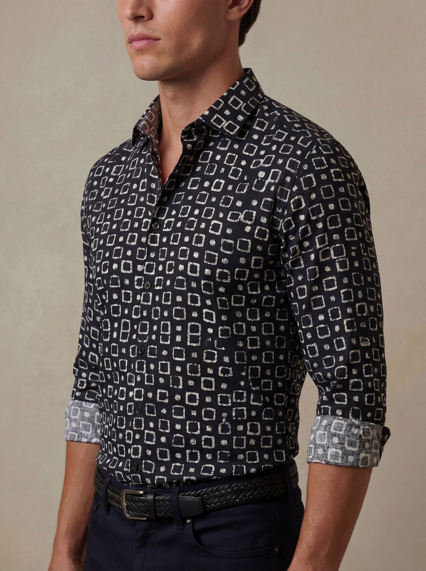 Diablo Black Printed Full Sleeve Single Cuff Slim Fit Party Wear Viscose Shirt