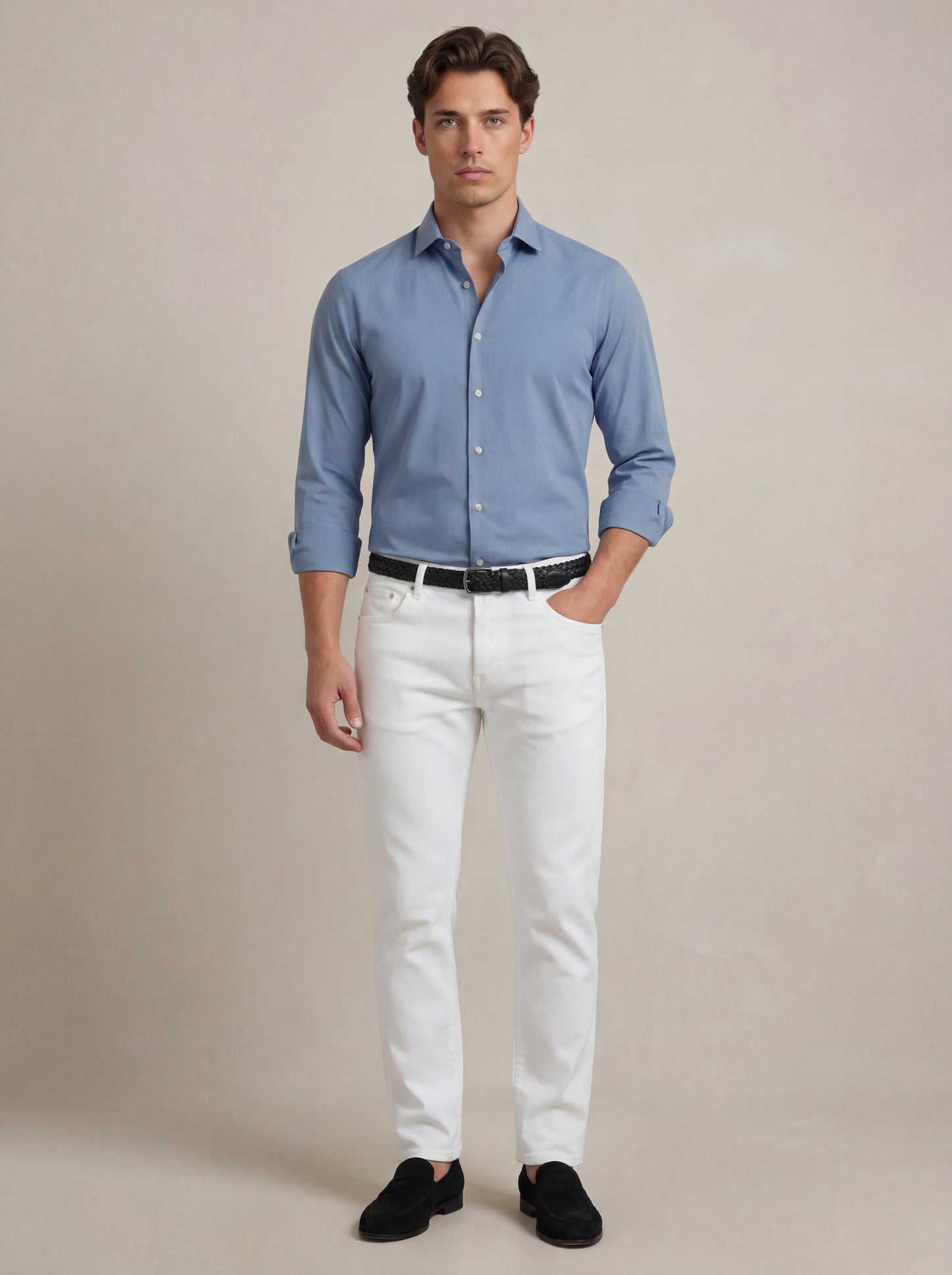 Beyer Blue Techno 4 Way Stretch Solid Full Sleeve Single Cuff Slim Fit Party Wear Blended Shirt
