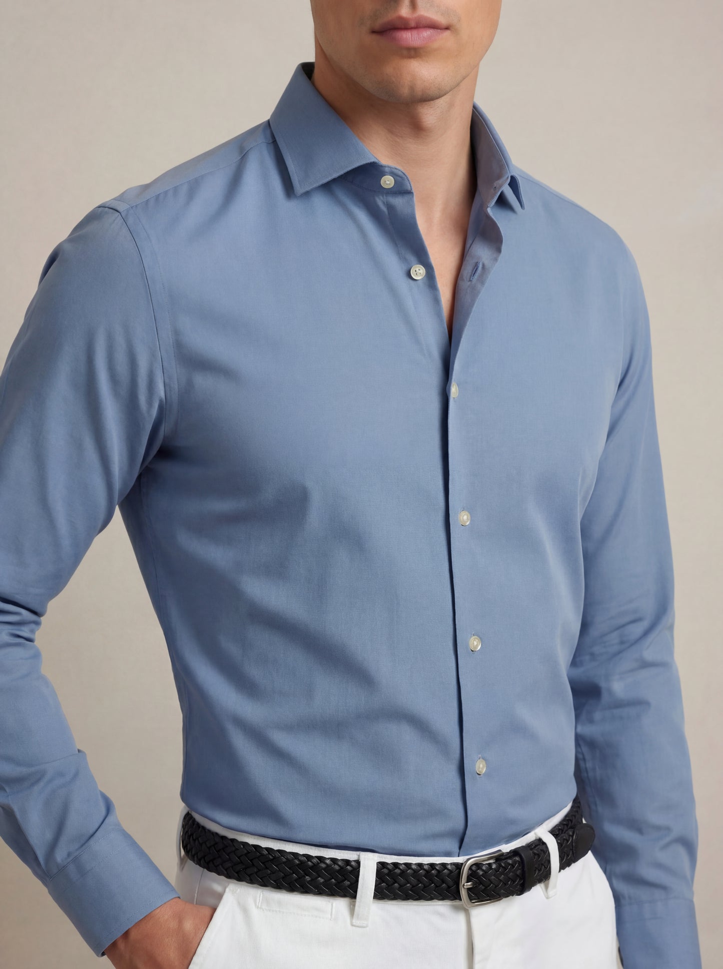 Beyer Blue Techno 4 Way Stretch Solid Full Sleeve Single Cuff Slim Fit Party Wear Blended Shirt