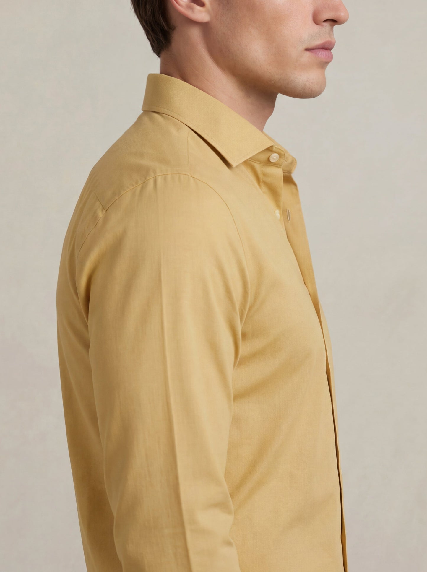 Beyer Mustard Techno 4 Way Stretch Solid Full Sleeve Single Cuff Slim Fit Party Wear Blended Shirt