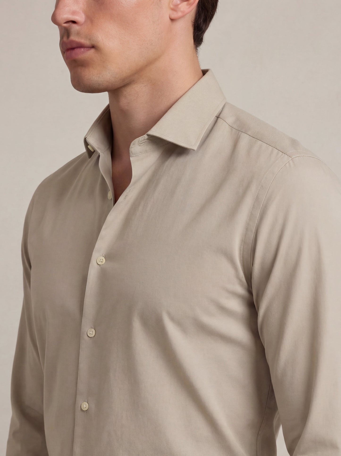 Verstappen Beige Solid Velvet Touch Full Sleeve Single Cuff Slim Fit Party Wear Blended Shirt