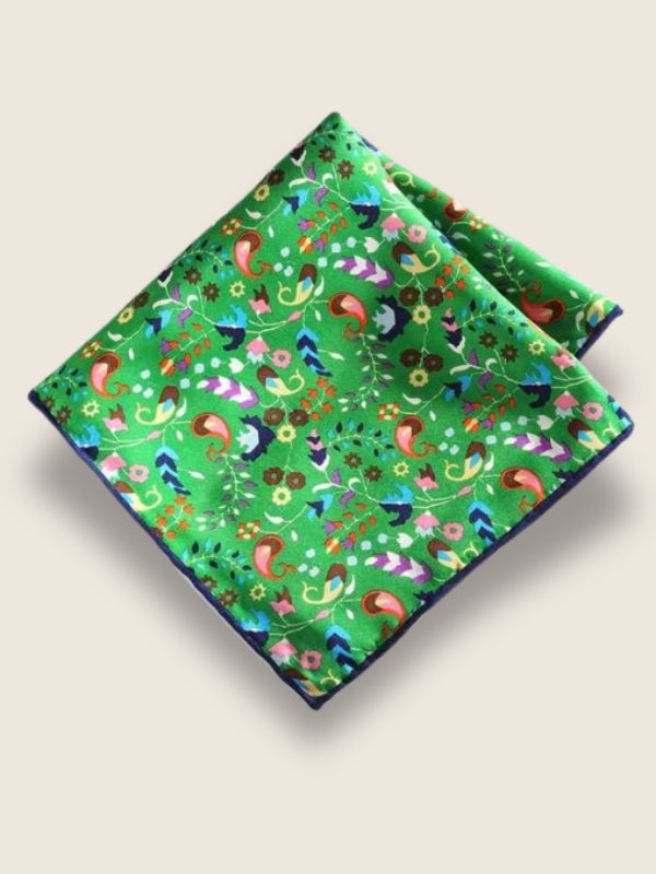 Green Paisley Silk Pocket Square