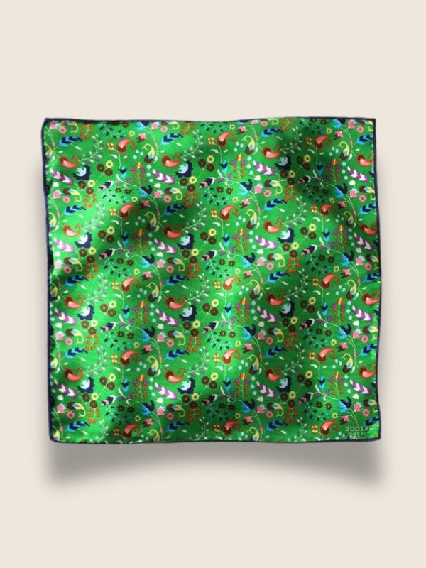 Green Paisley Silk Pocket Square