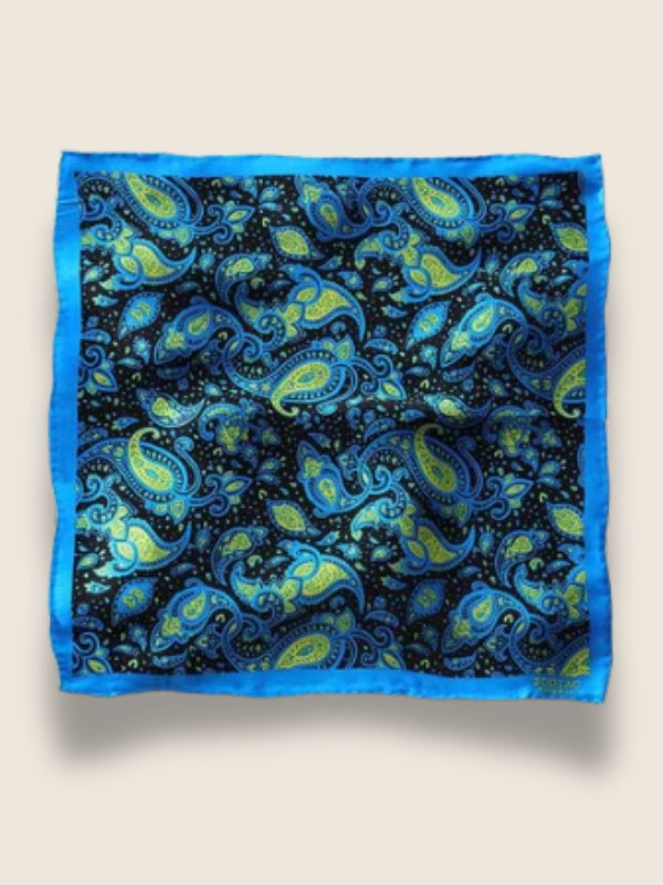 Blue Paisley Silk Pocket Square
