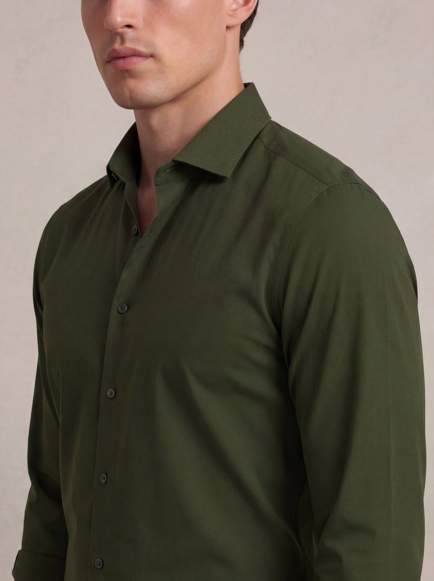 Verstappen Olive Solid Velvet Touch Full Sleeve Single Cuff Slim Fit Party Wear Blended Shirt