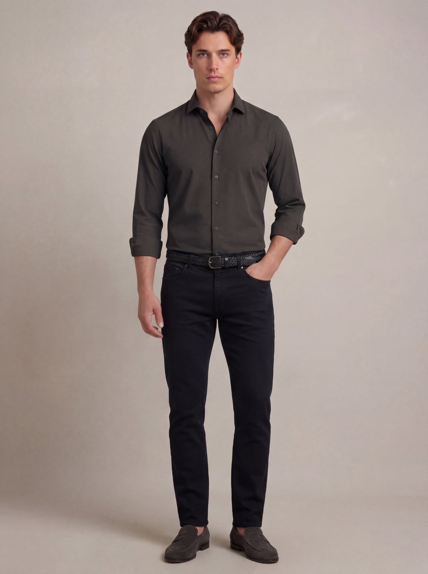 Verstappen Brown Solid Velvet Touch Full Sleeve Single Cuff Slim Fit Party Wear Blended Shirt