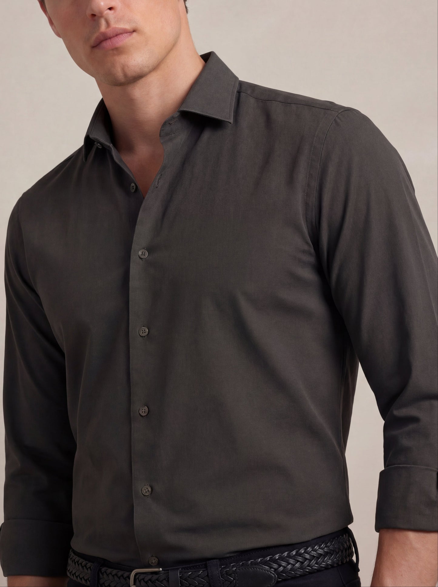 Verstappen Brown Solid Velvet Touch Full Sleeve Single Cuff Slim Fit Party Wear Blended Shirt