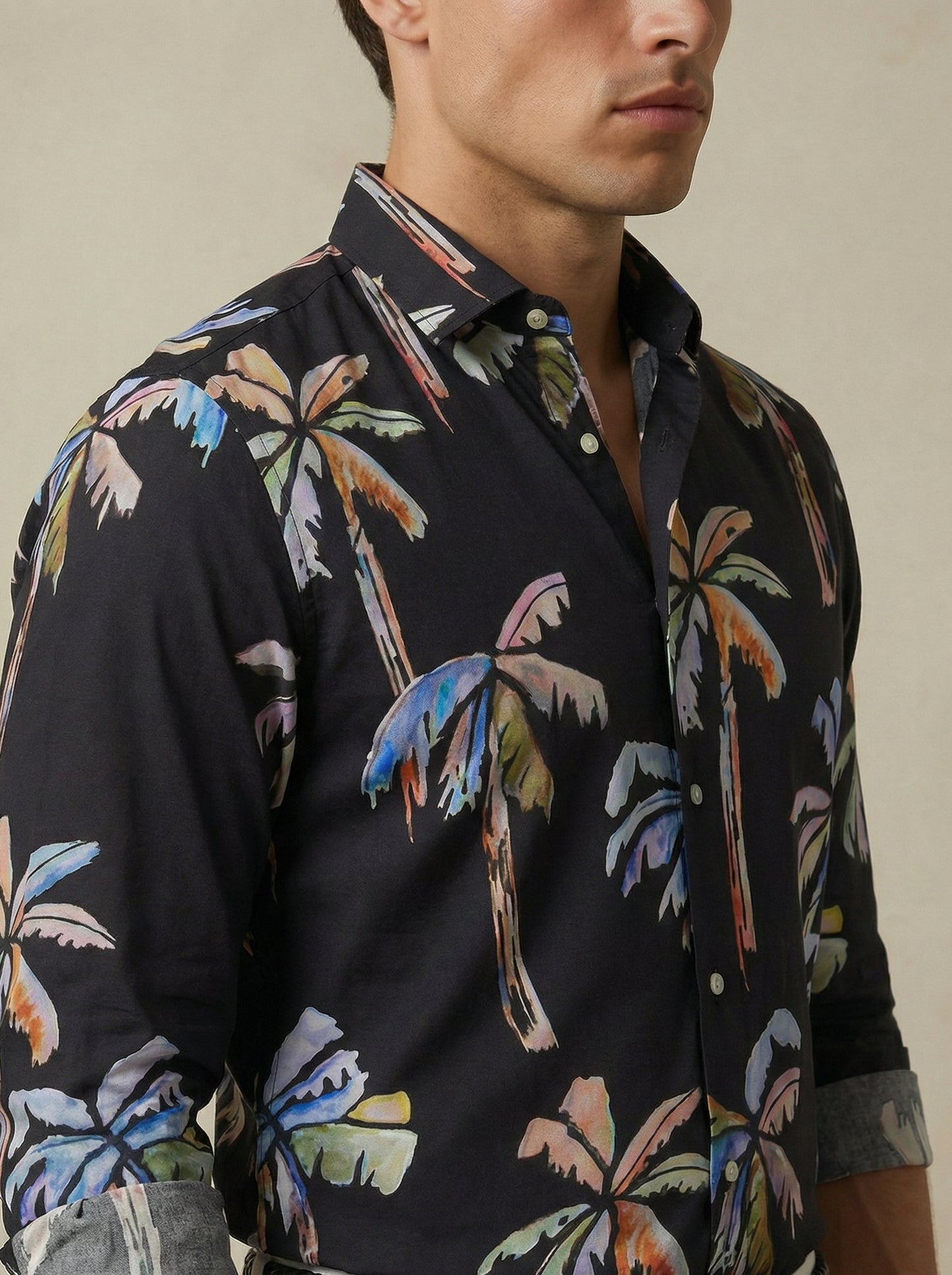 Silvano Black Printed Full Sleeve Single Cuff Slim Fit Party Wear Viscose Shirt