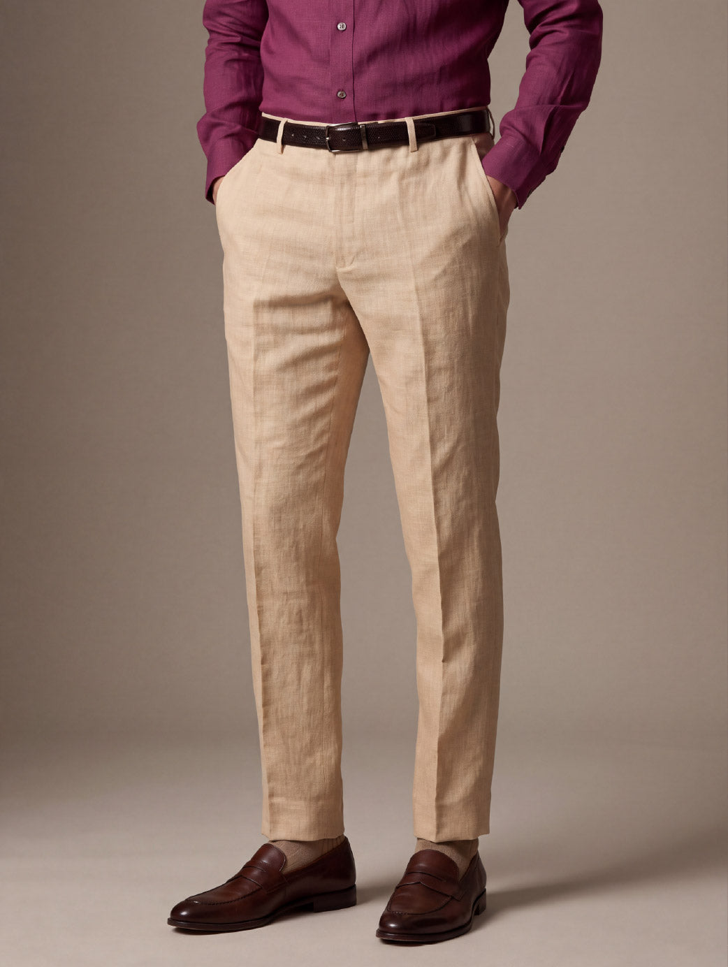 Positano Beige Tailored Fit Pure Linen Trouser
