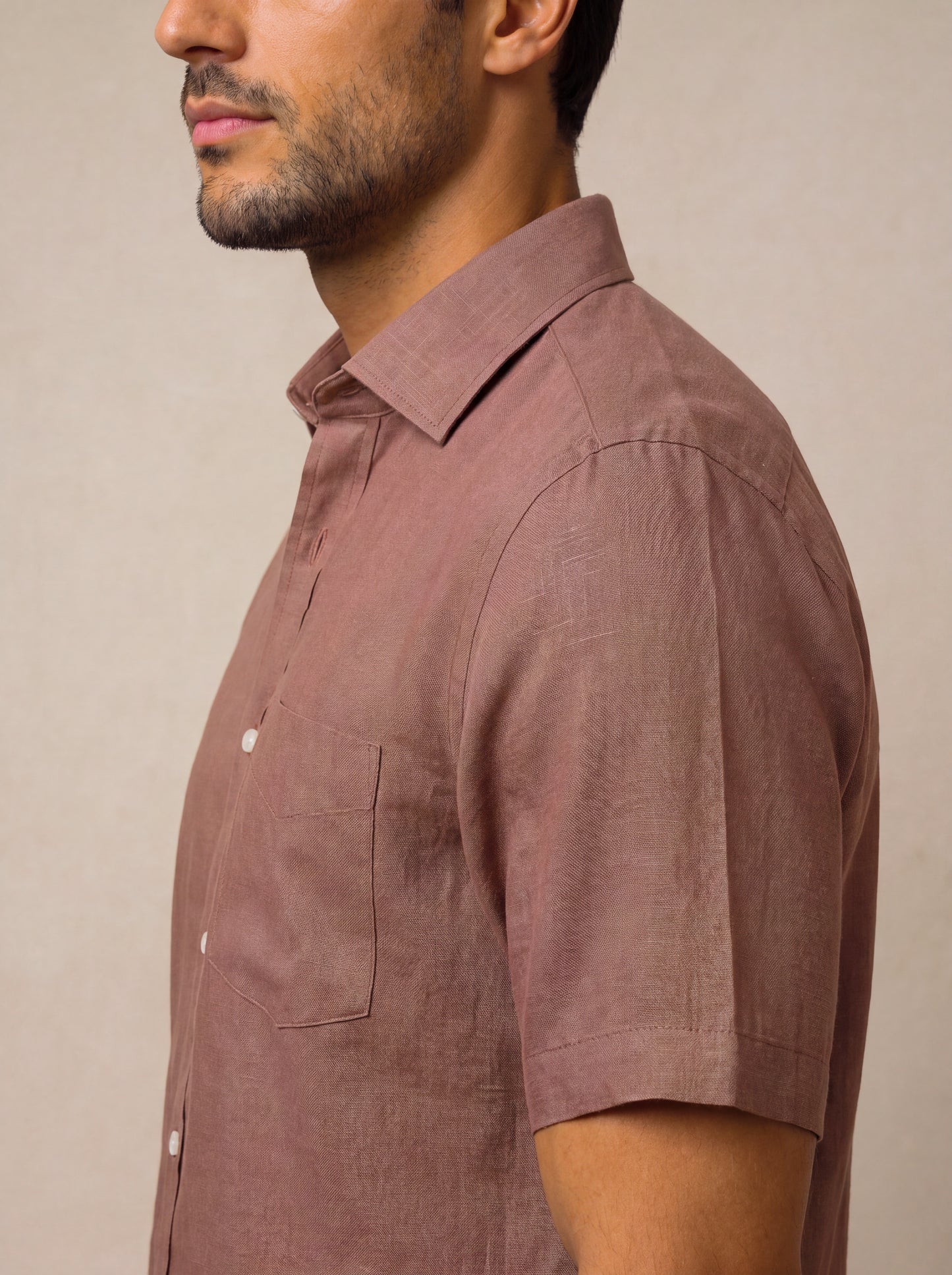 Positano Brown Solid Half Sleeve Classic Fit Semi Formal European Flax Linen Shirt