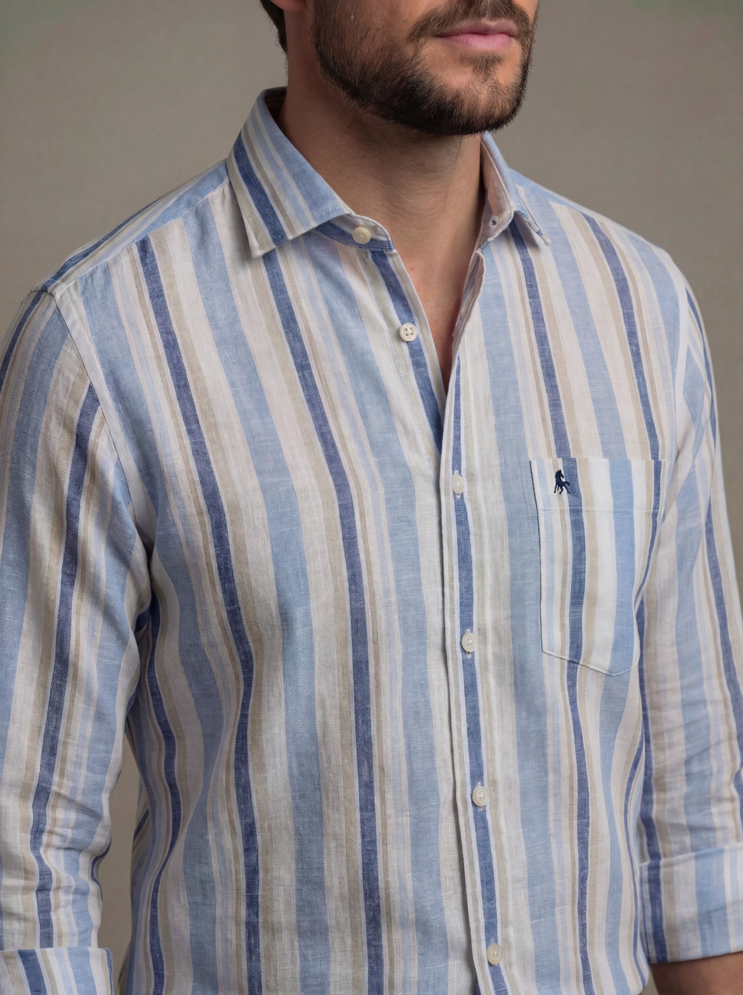 Graciosa Slub Blue Striped Full Sleeve Tailored Fit Casual Cotton Shirt