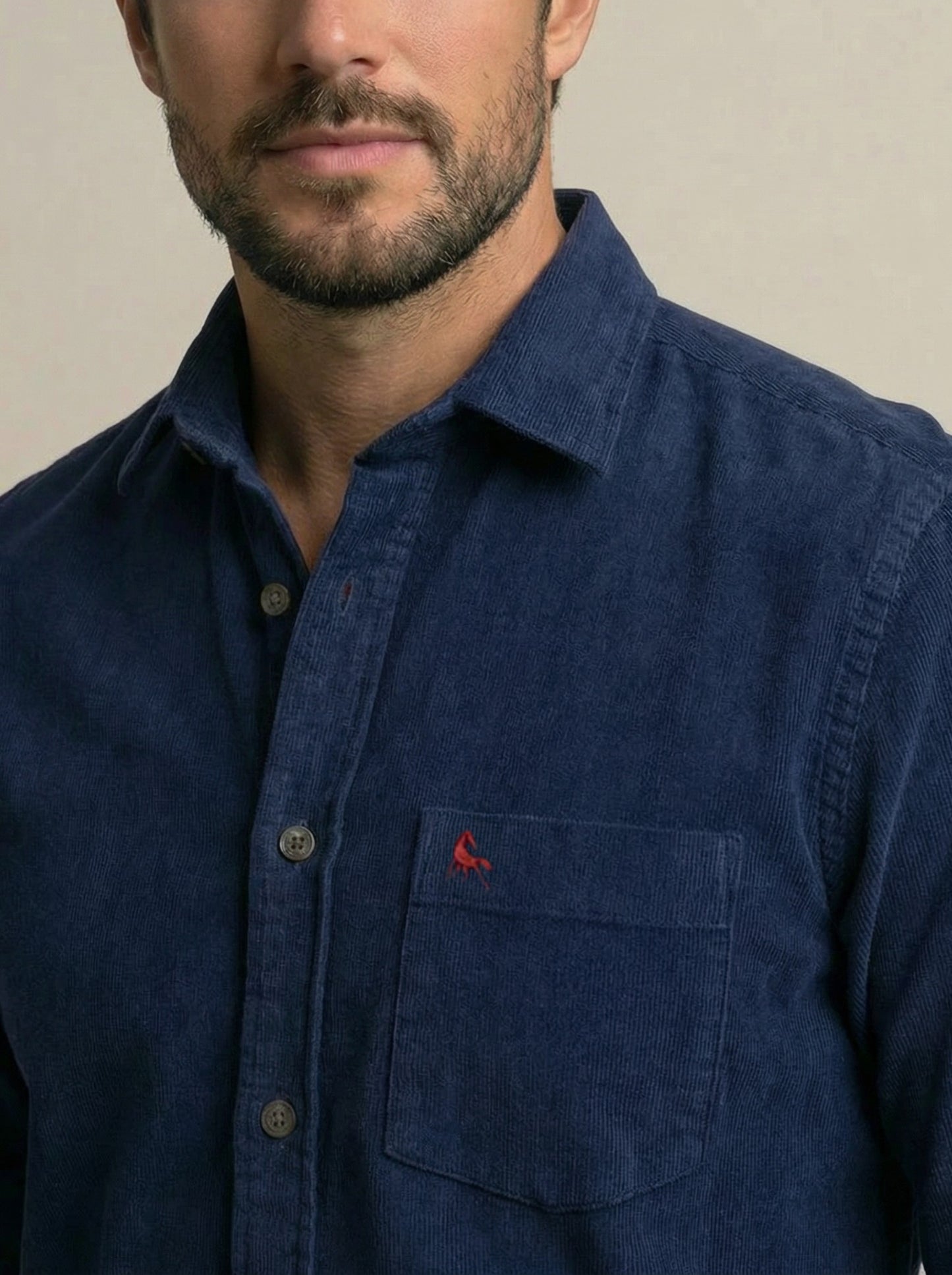 Detry Corduroy Garment Dyed Navy Full Sleeve Tailored Fit Casual Cotton Shirt